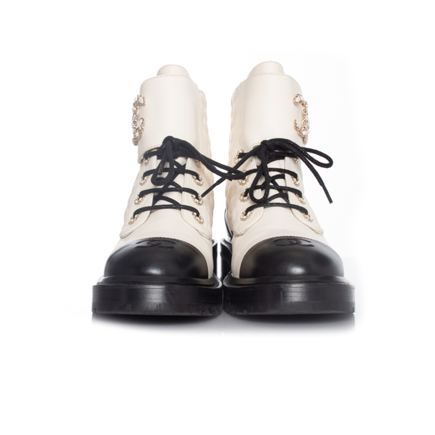 Leather lace up boots Chanel White size 39 EU in Leather  24293274