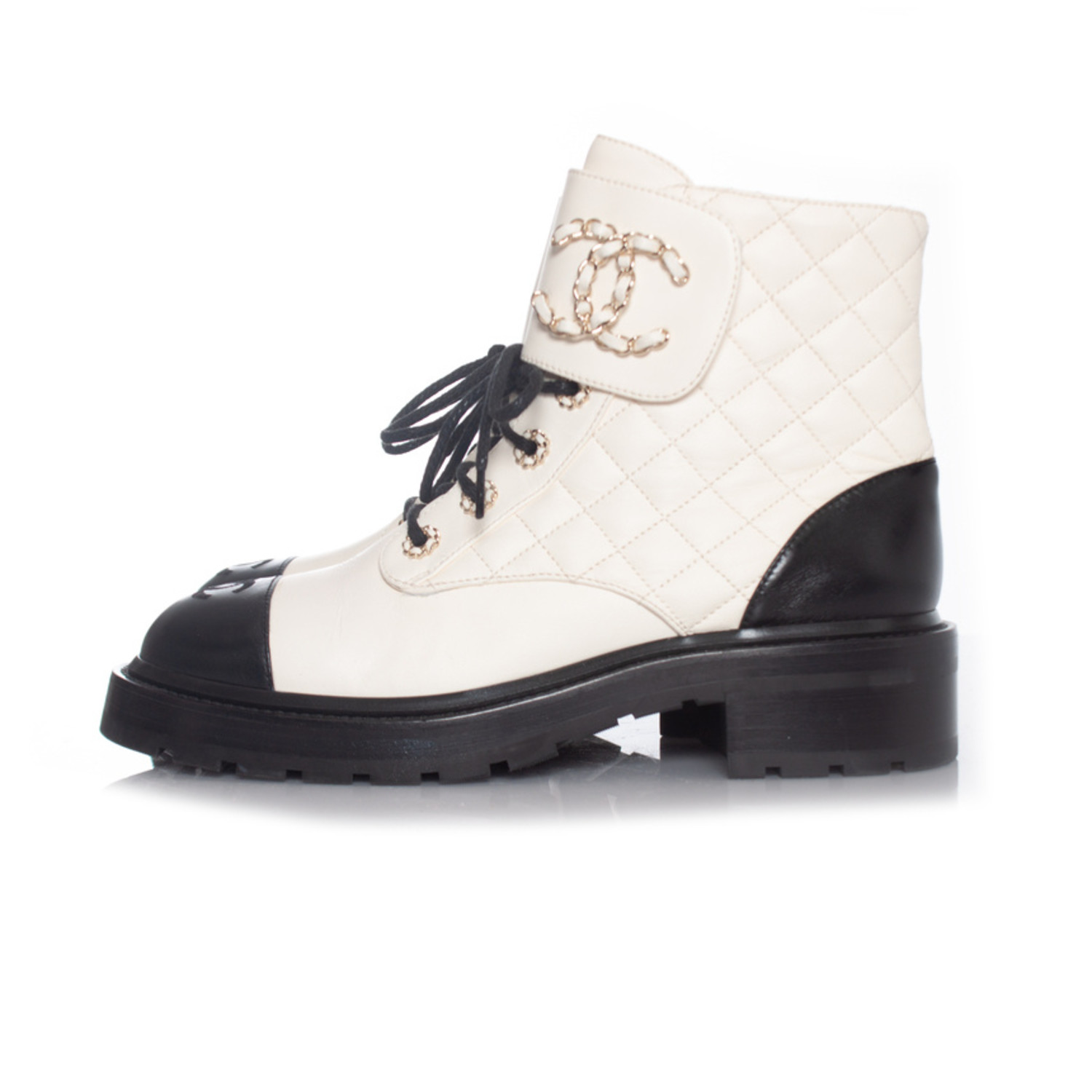 Chanel, witte gewatteerde combat boots - Unique Designer Pieces