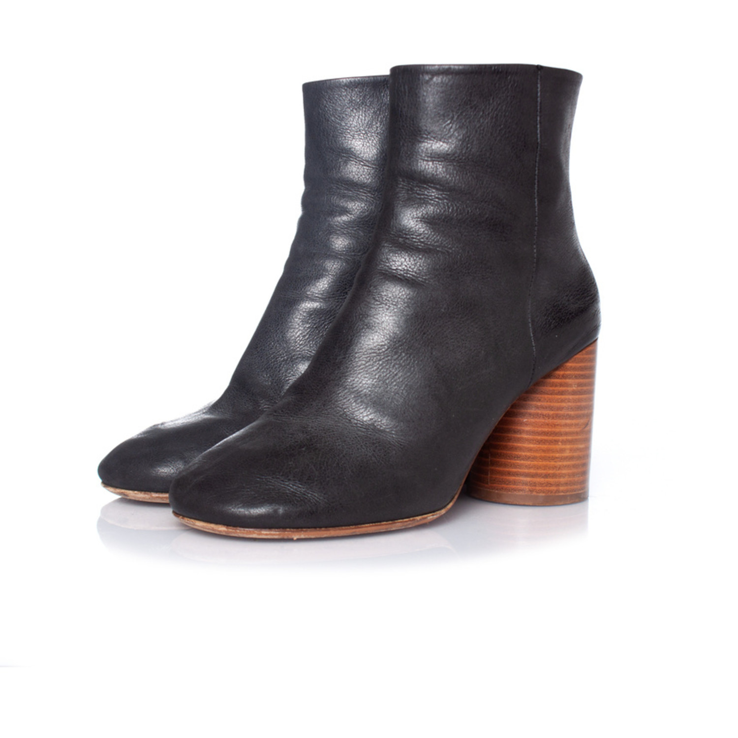 Maison Margiela, Black leather round-toe ankle boots - Unique ...