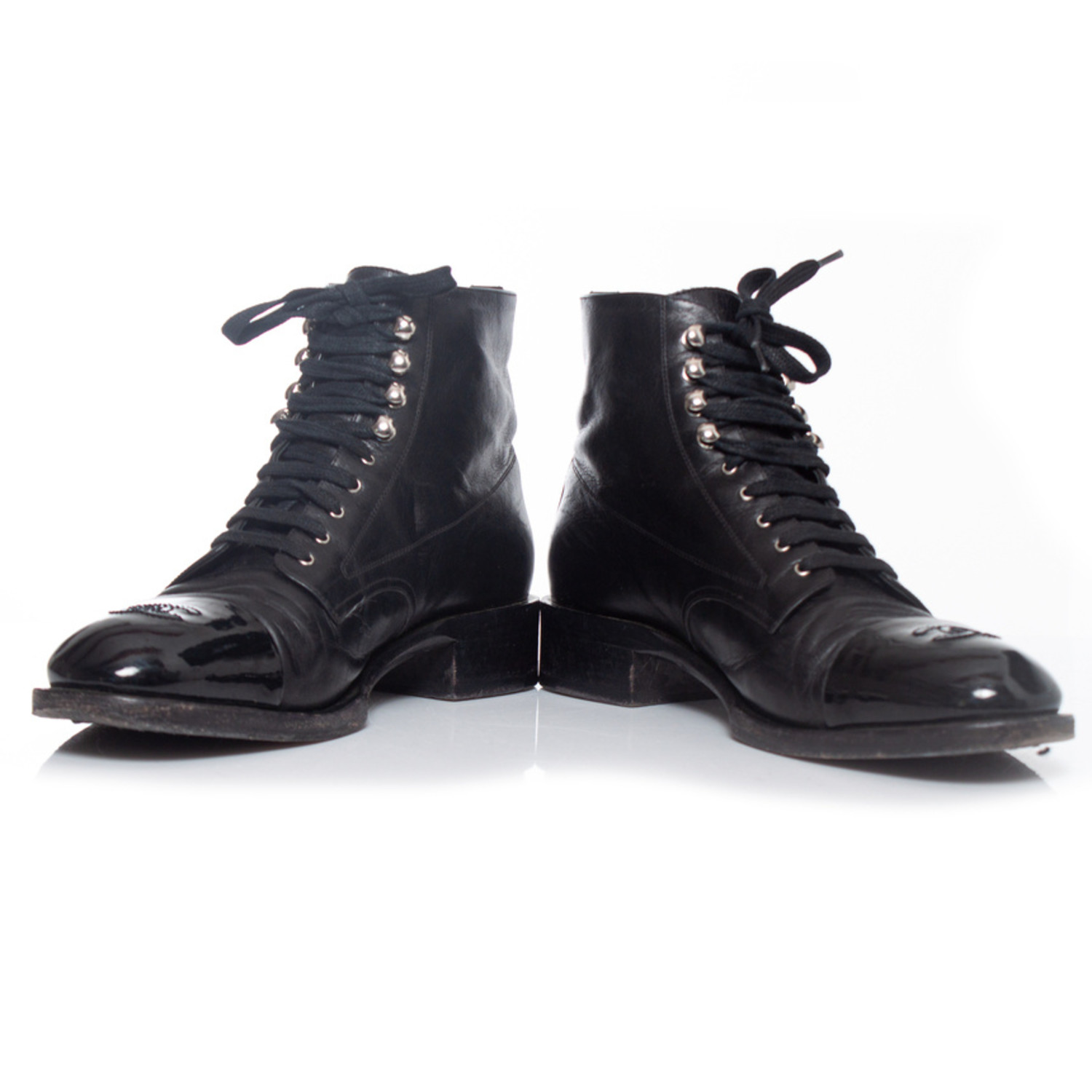 Chanel Commando 4512 Leather Combat Lace Up BootsBooties CC0402N0102   MISLUX