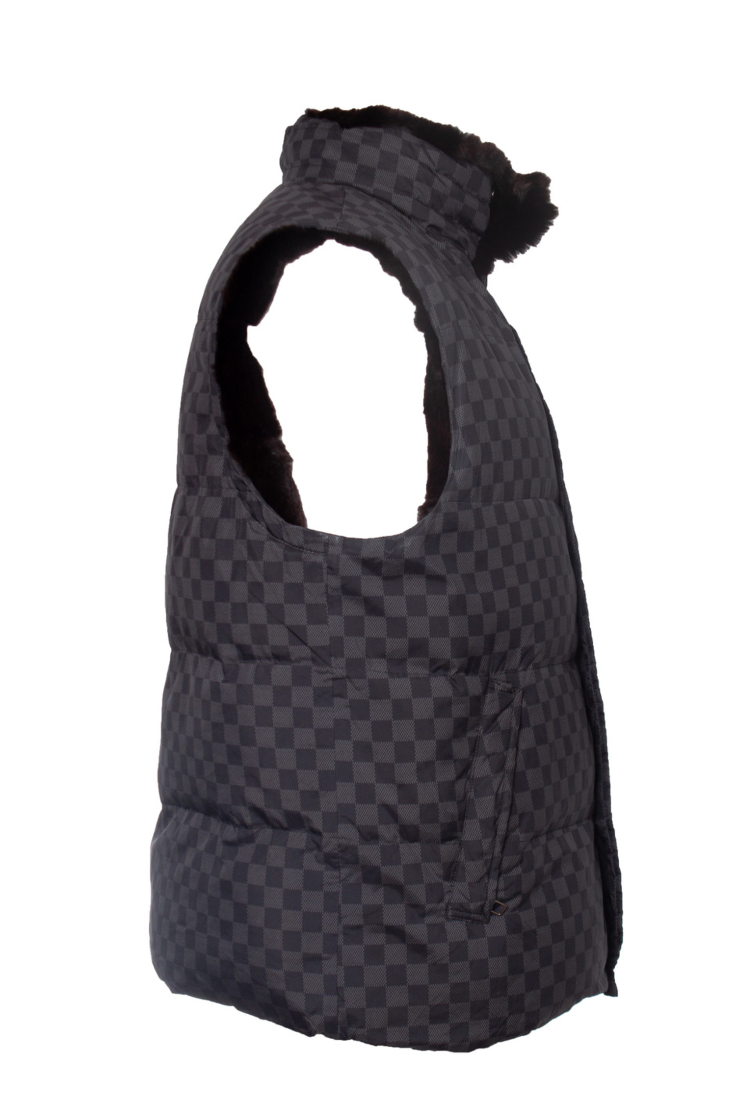 Louis Vuitton, Damier bodywarmer met konijnenbont - Unique Designer Pieces