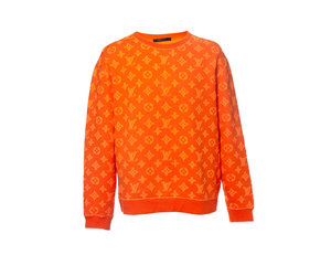 Louis Vuitton Men's Gray Sweater Neon Orange Monogram Size M