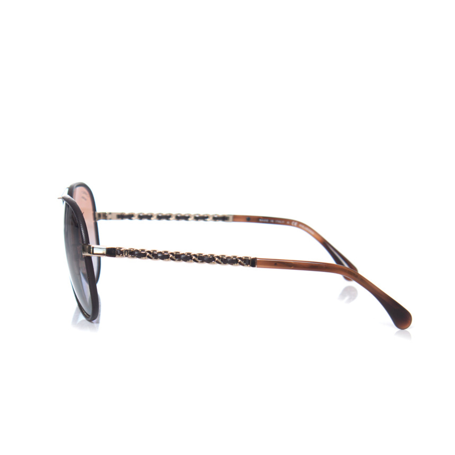 Chanel, Brown leather CC Aviator sunglasses - Unique Designer Pieces