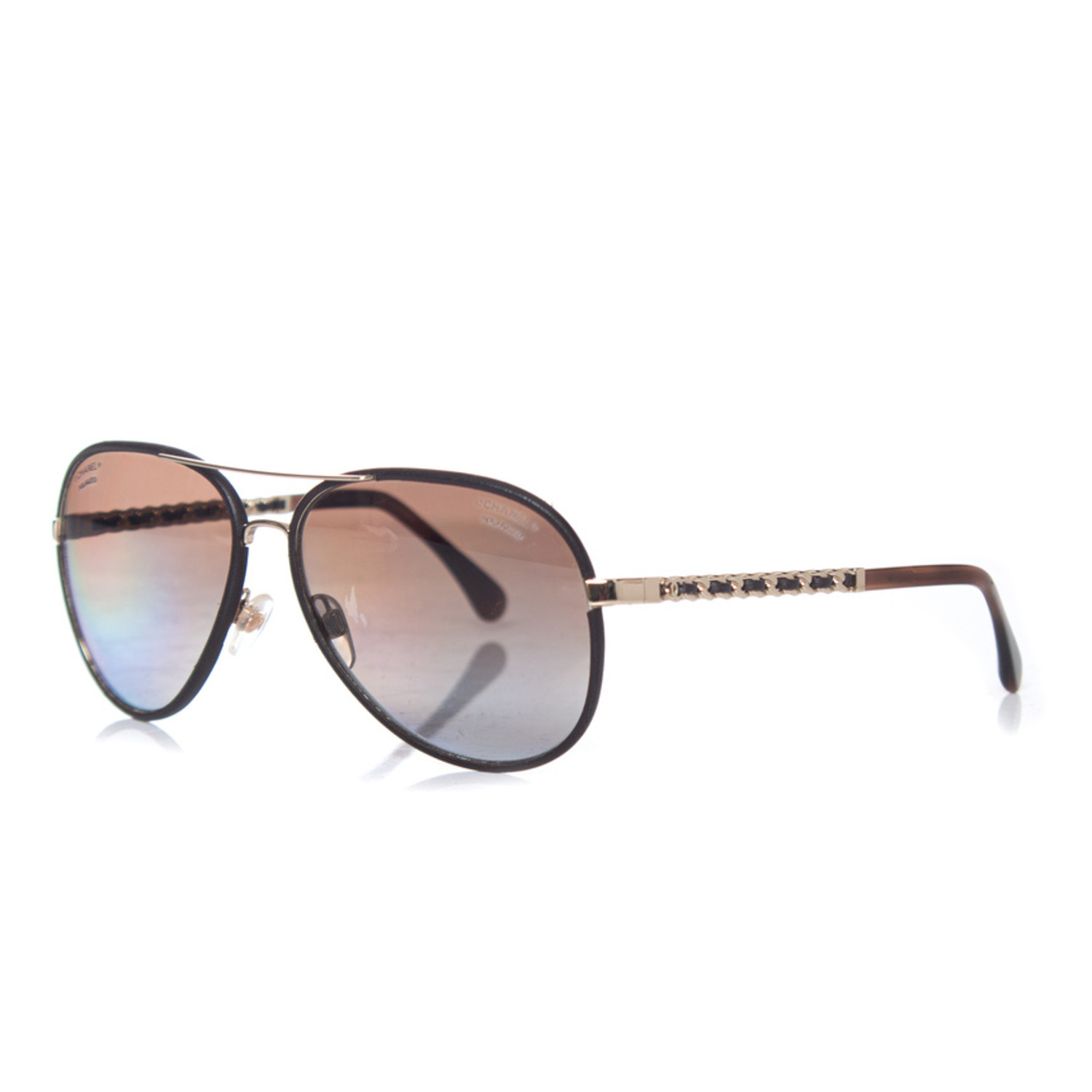 Chanel, Brown leather CC Aviator sunglasses - Unique Designer Pieces