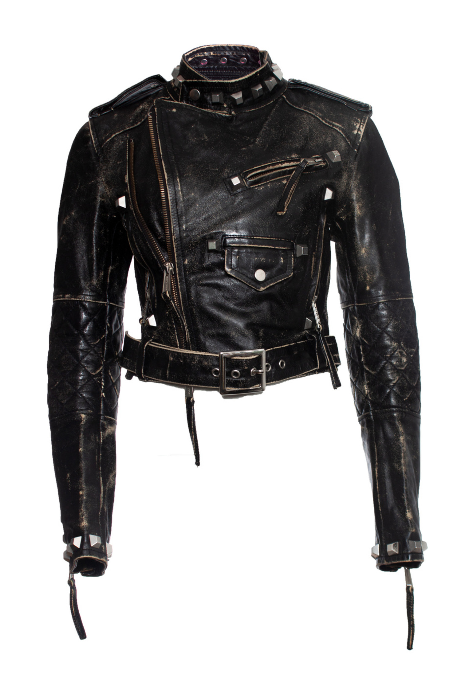 Dsquared2, Faded leather biker jacket - Unique Designer Pieces