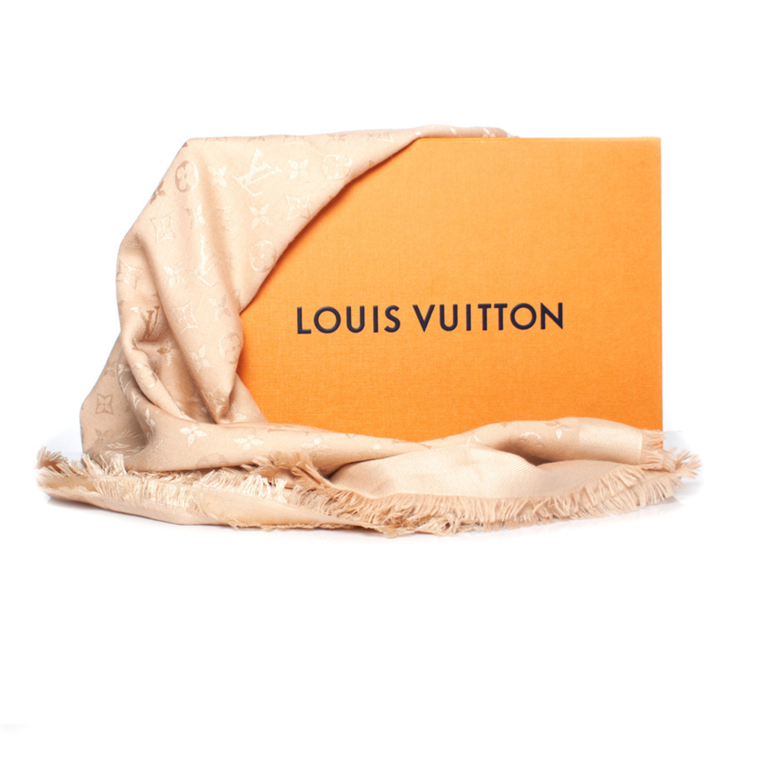 LOUIS VUITTON Wool 3D Monogram Scarf Beige 1187066