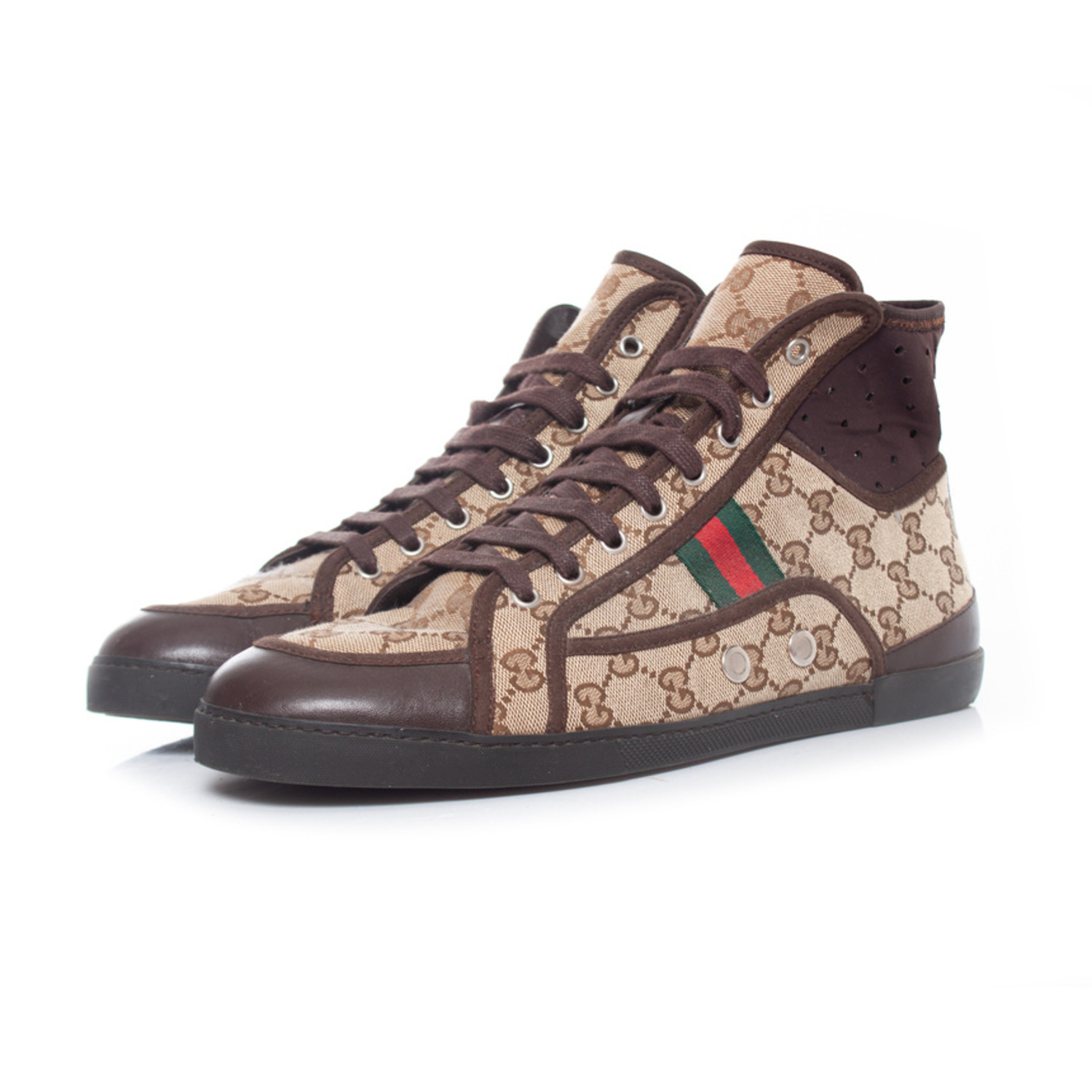 Gucci, GG canvas high top trainers in brown - Unique Pieces