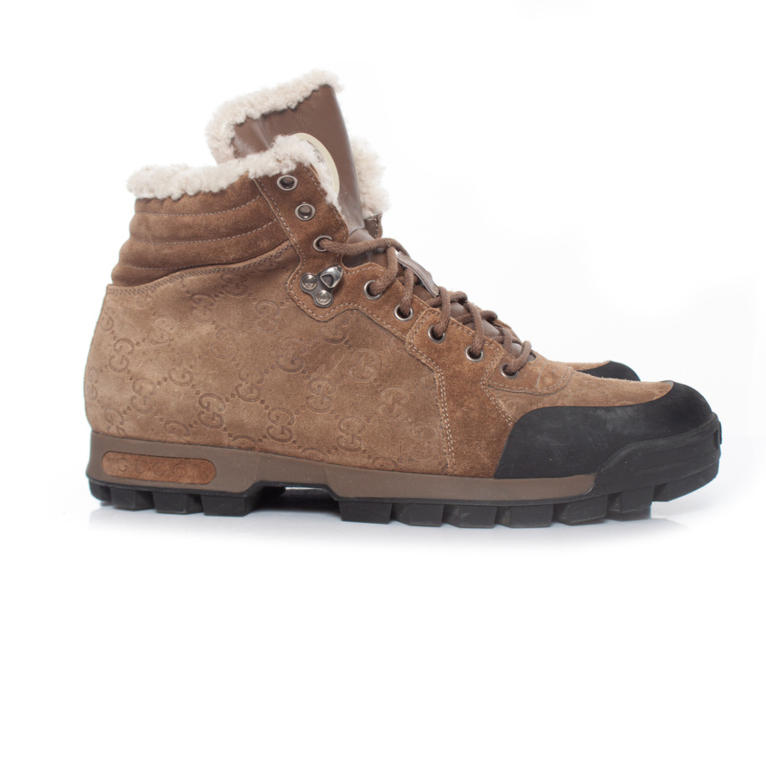 Gucci Suede Shearling Web Boots Brown