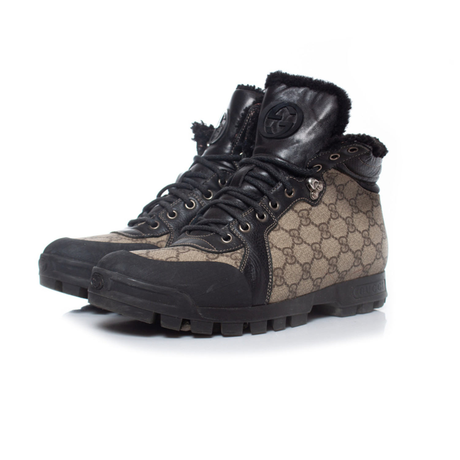 Gucci, canvas lace up shearling boots Unique Designer Pieces