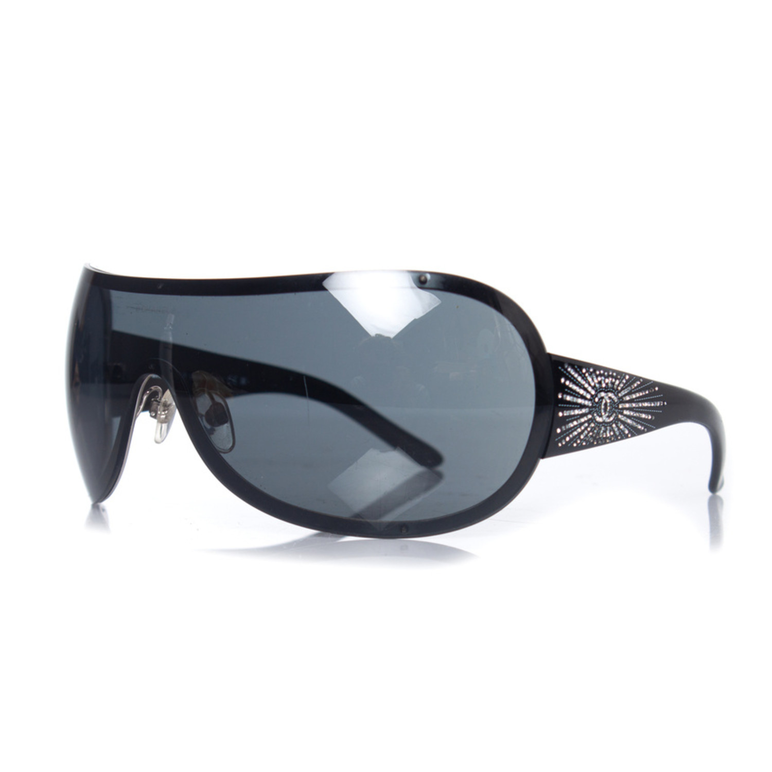 Chanel, black shield sunglasses with pearl - Unique Designer Pieces