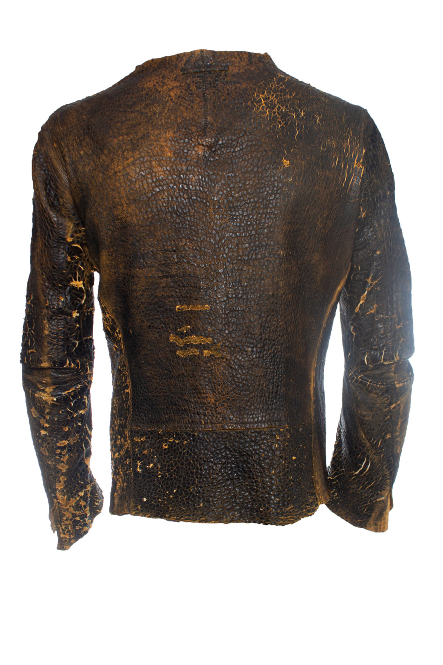 UN SOLO MONDO L Charcoal Distressed Leather Peak Lapel Jacket