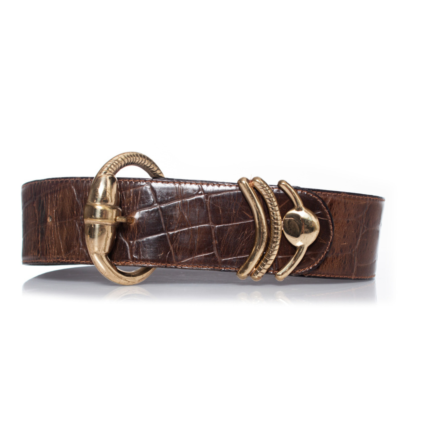 Gianni Versace, Brown croc stamped leather belt - Unique Designer