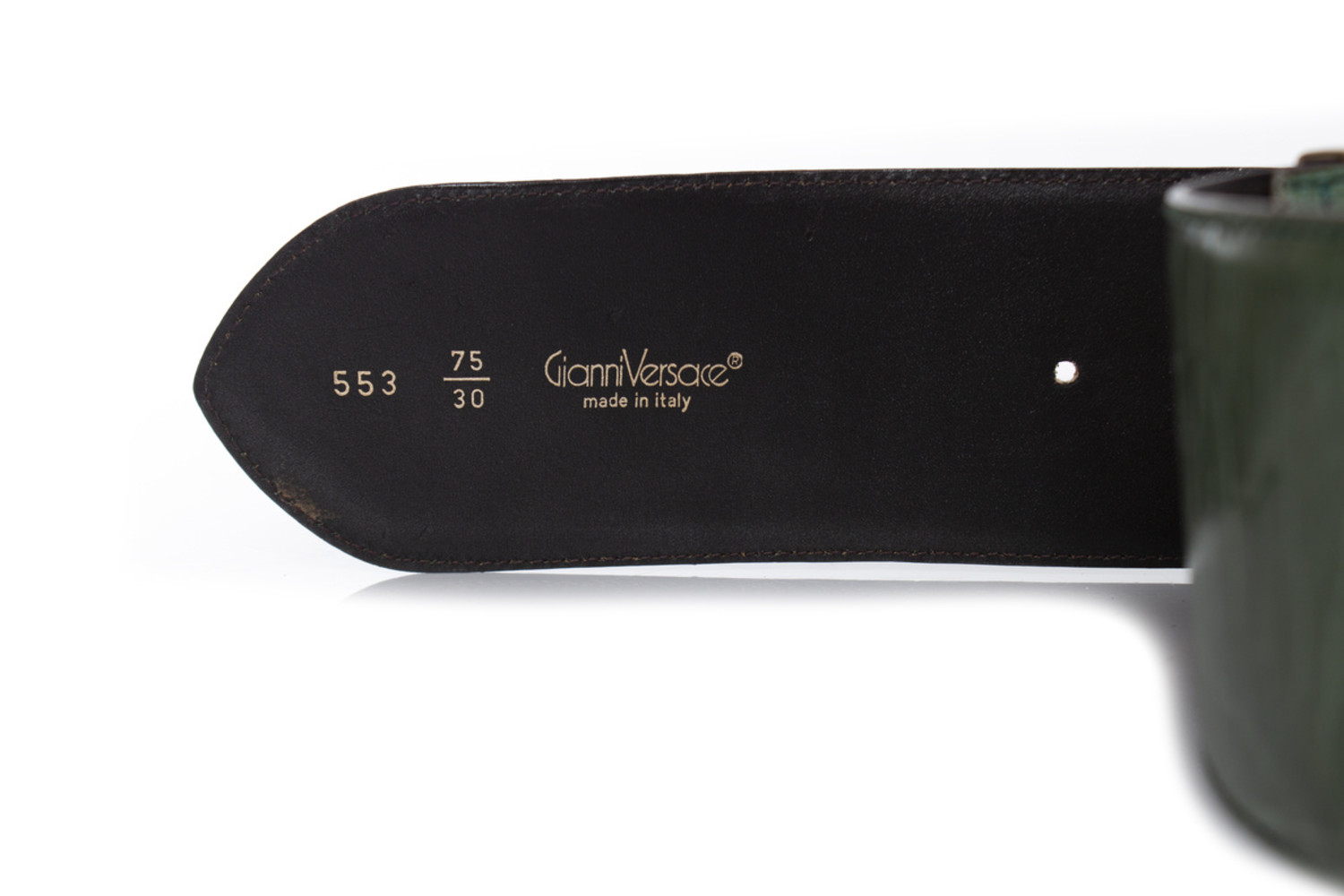 Gianni Versace, Green croc stamped leather waist belt  display picture 3