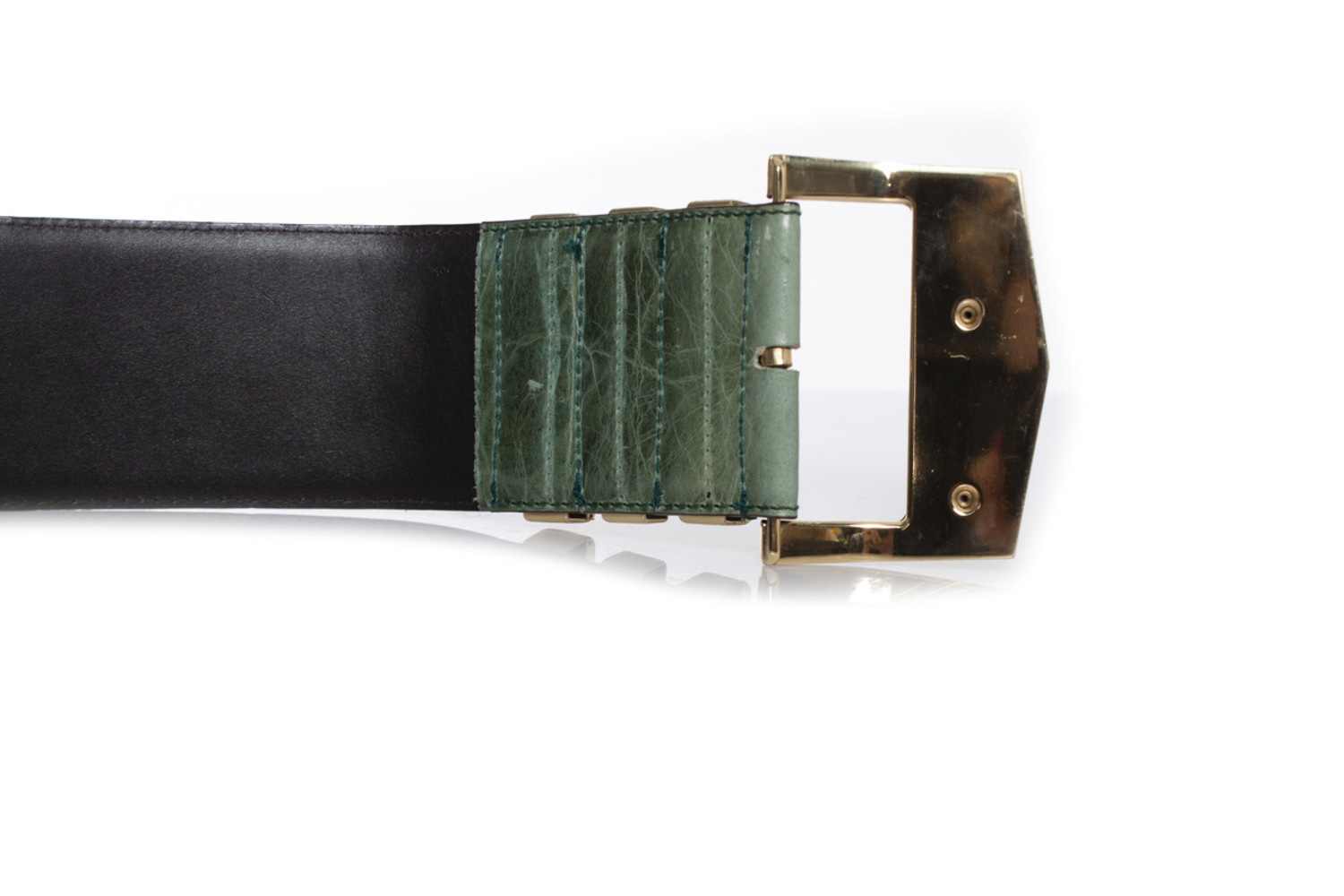 Gianni Versace, Green croc stamped leather waist belt 