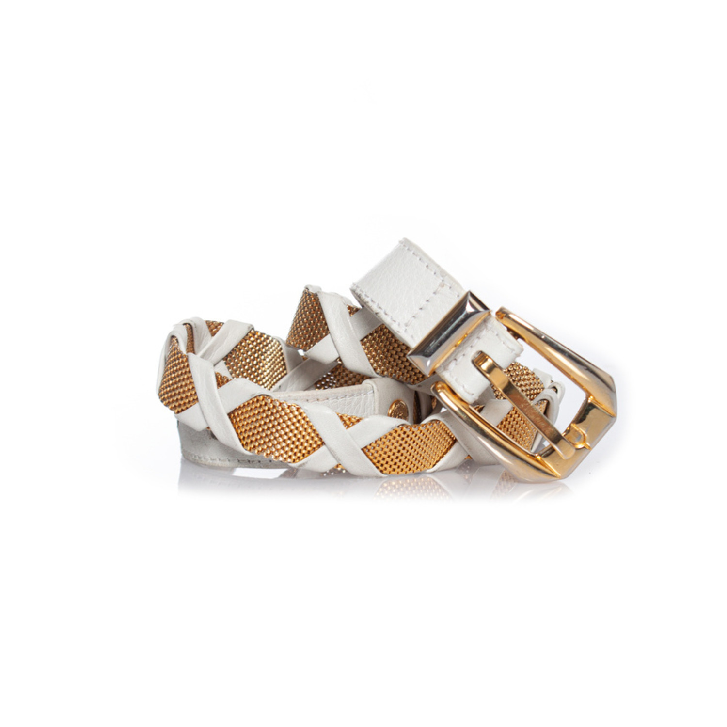 Gianni Versace White leather and metal braided belt Gianni Versace, White leather and metal braided belt  main image 2