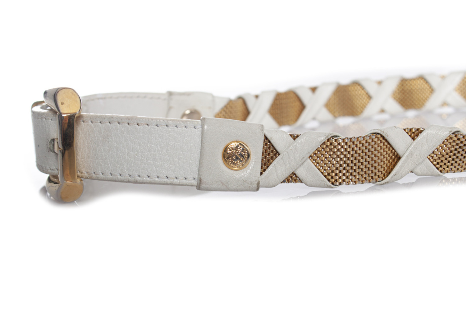 Gianni Versace, White leather and metal braided belt 