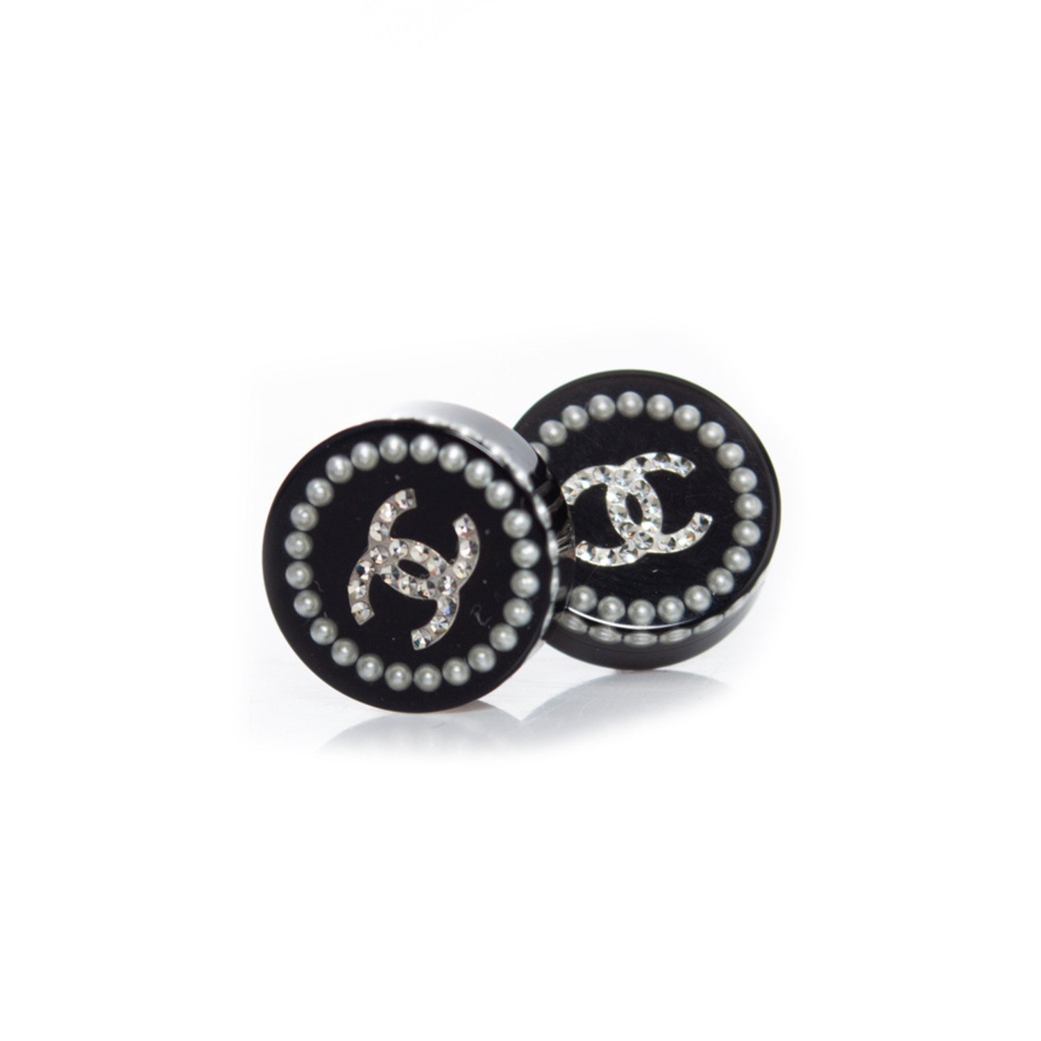 Chanel, Round studded pearl and rhinestone earrings - Unique Designer Pieces
