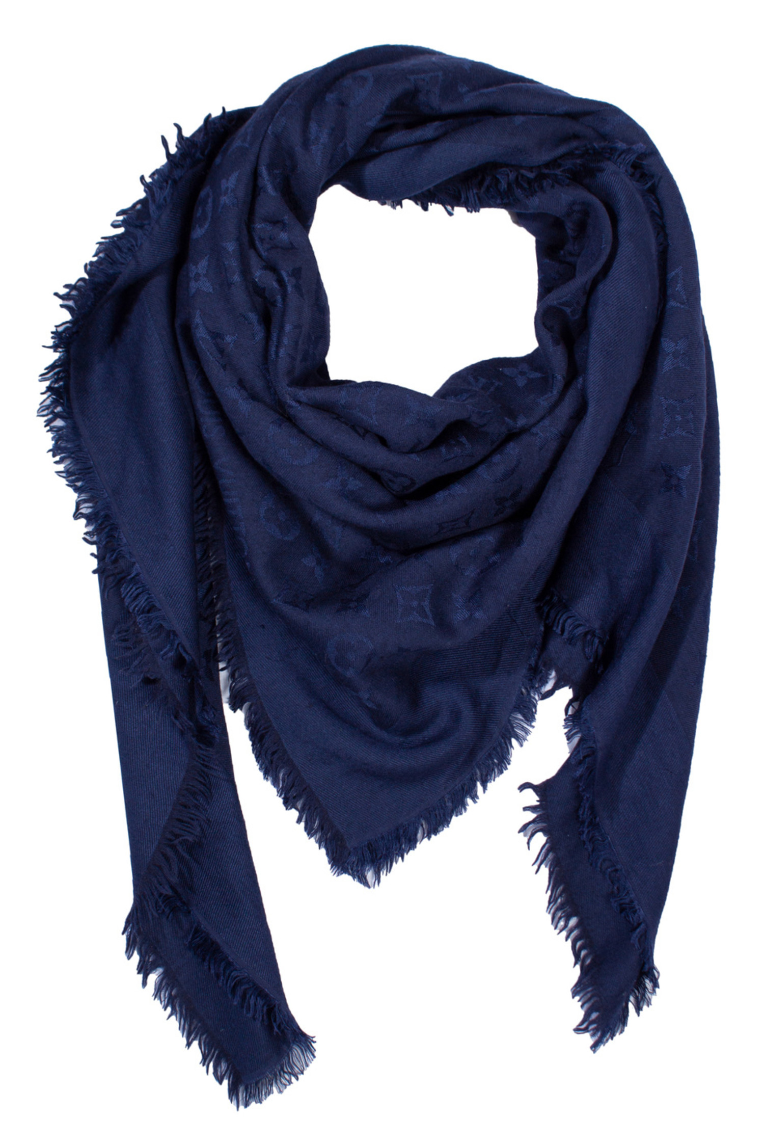 Louis Vuitton Monogram Shawl Dark Blue Silk Wool