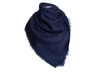 Châle monogram silk scarf Louis Vuitton Blue in Silk - 30839302