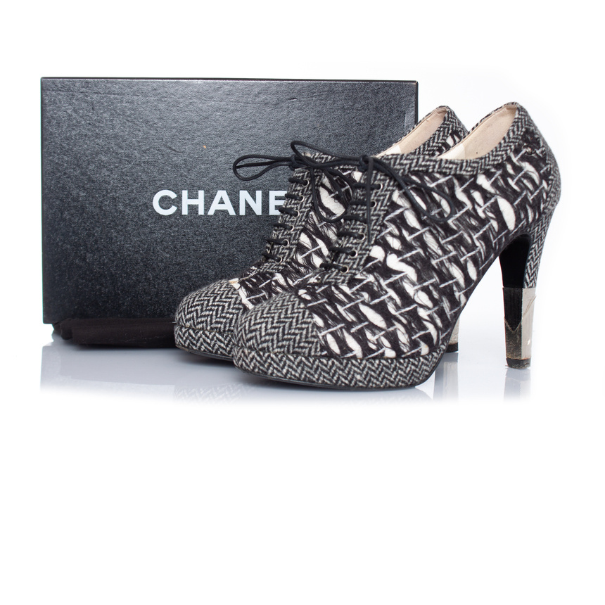 Chanel, Tweed lace up ankle boots - Unique Designer Pieces