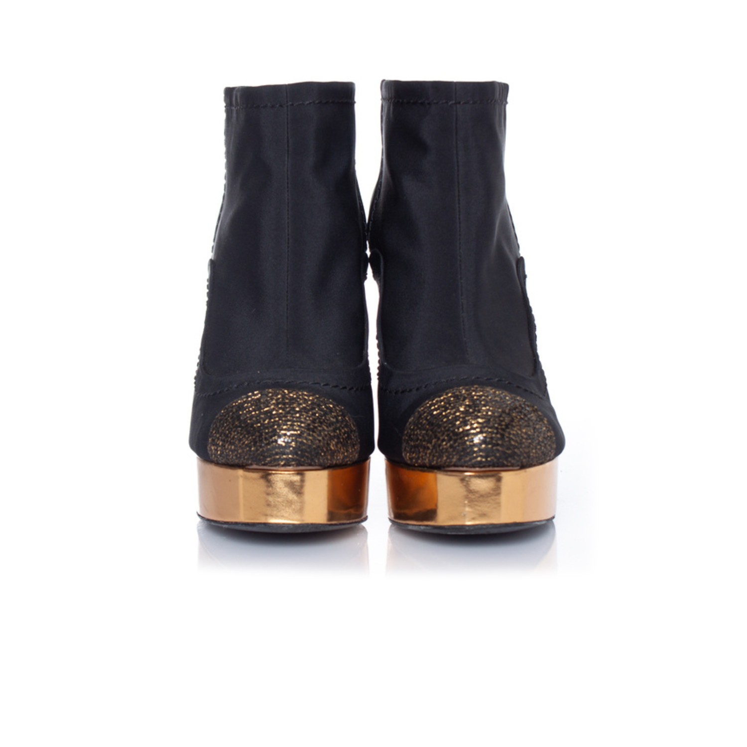 Chanel, Black ankle platform boots with gold heel - Unique Designer Pieces
