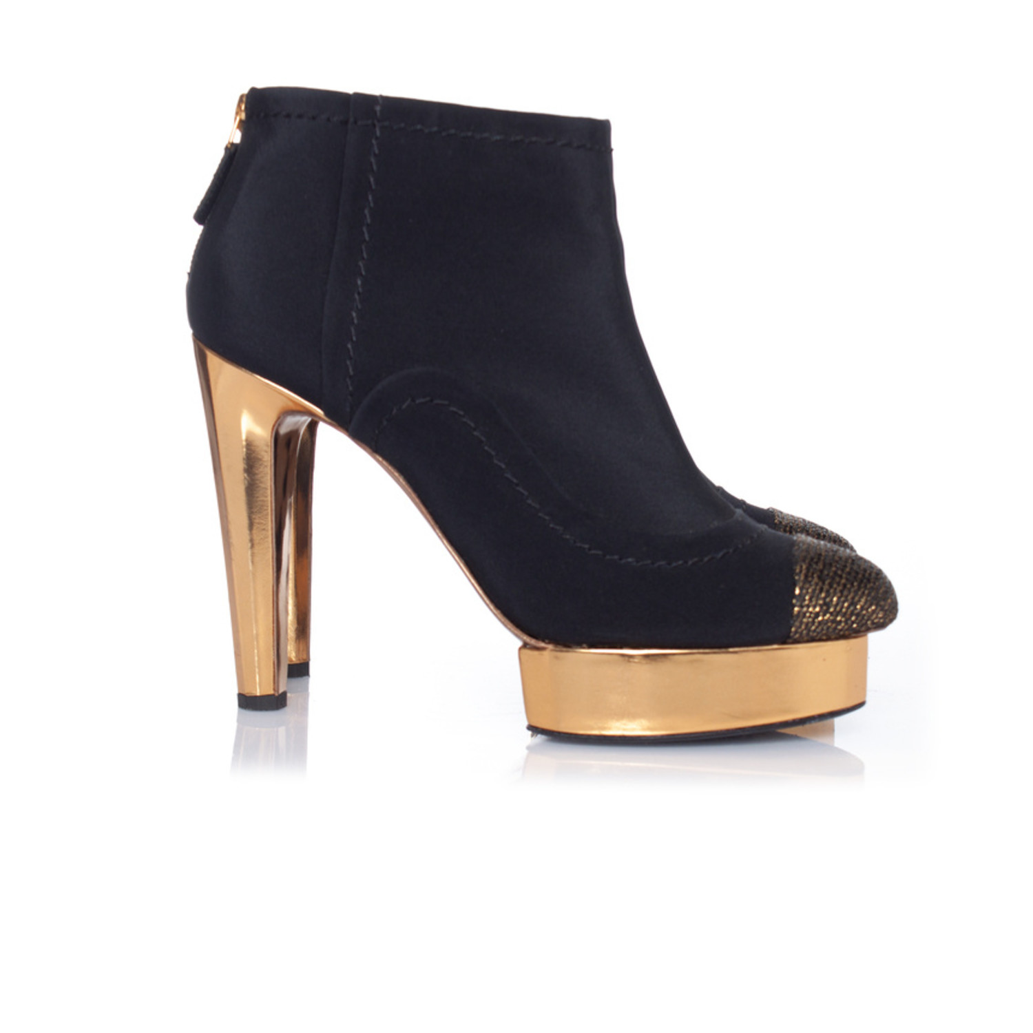 Chanel, Black ankle platform boots with gold heel - Unique