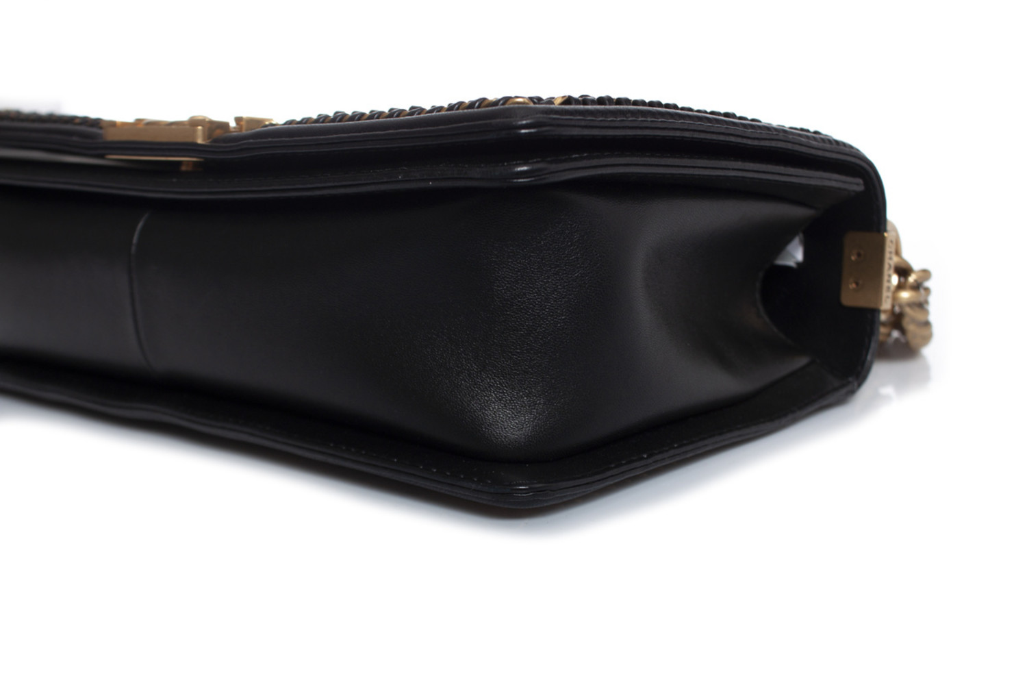 Chanel, Black python top handle leather boy bag - Unique Designer