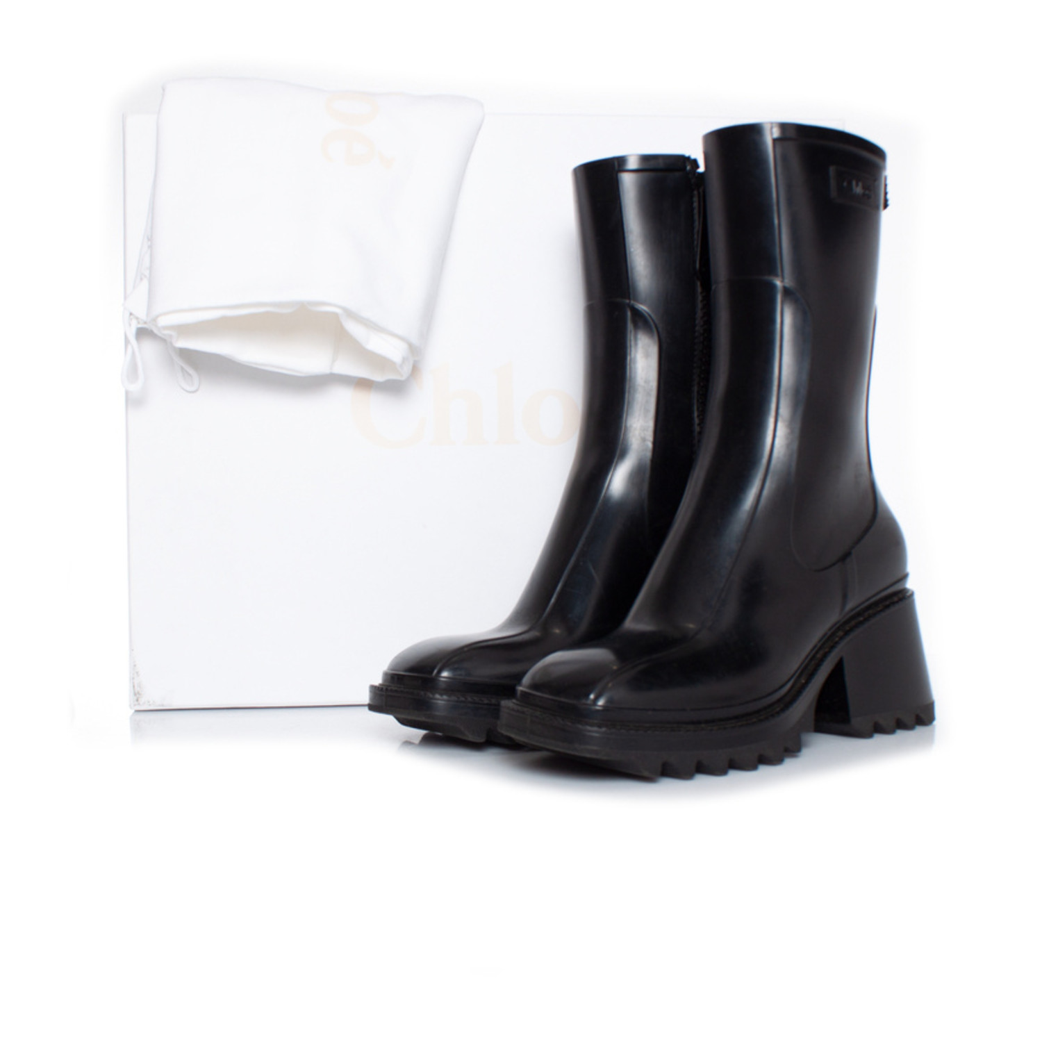 ロングブーツ CHLOE Black Rubber Ankle Boots Chloe, Black rubber Betty boots - Unique Designer Pieces
