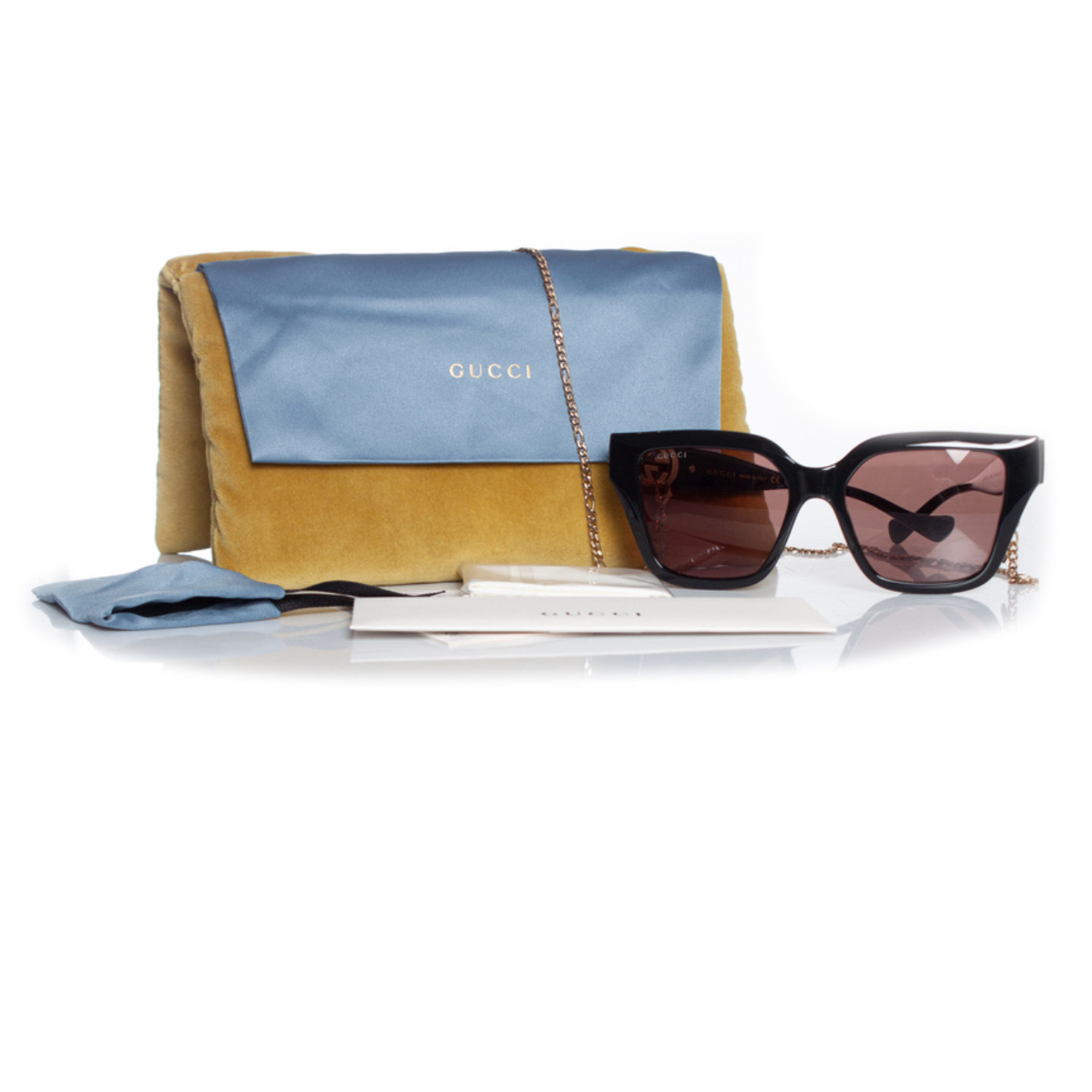 Gucci, Black sunglasses with gold chain - Unique Designer Pieces