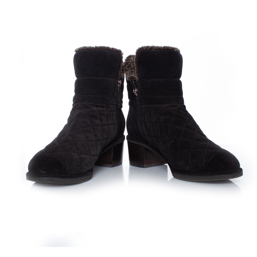 Chanel, Suede lace up quilted ankle boots - Unique Designer Pieces