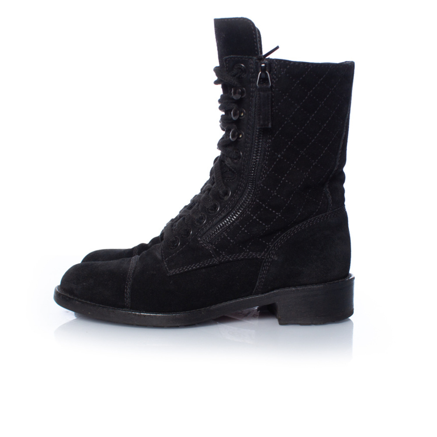 Chanel Suede lace up quilted ankle boots Unique Designer Pieces