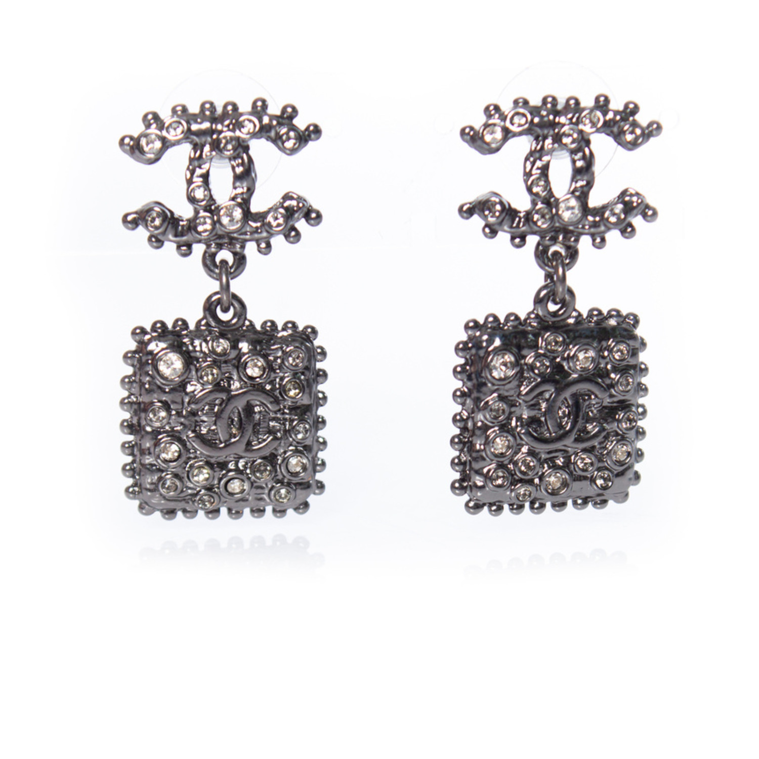 Chanel, CC square drop earrings in metal - Unique Designer Pieces
