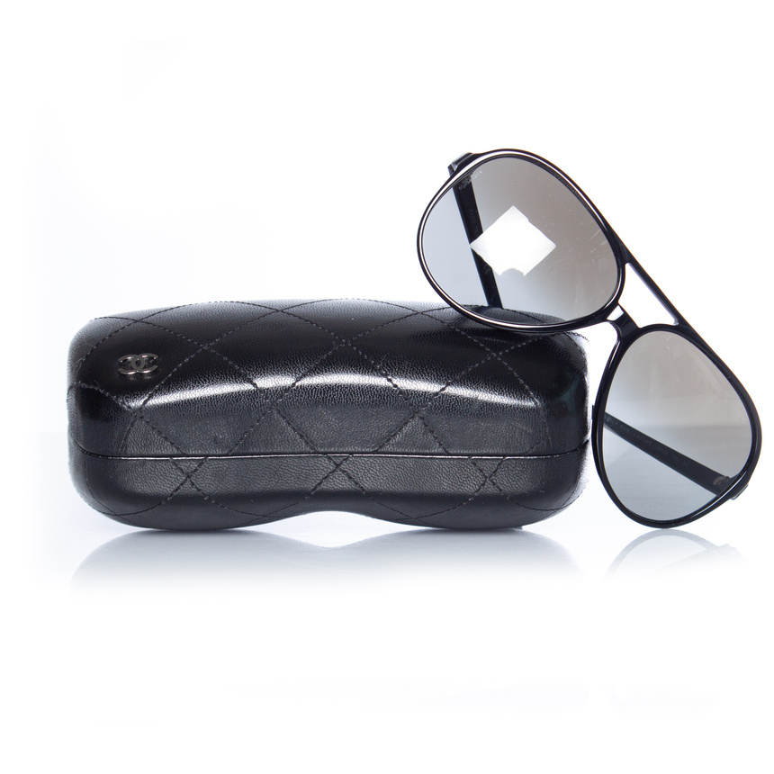 $530 Chanel 4260 101/EG Women's Black Aviator Sunglasses Shades 59-15-140 |  eBay