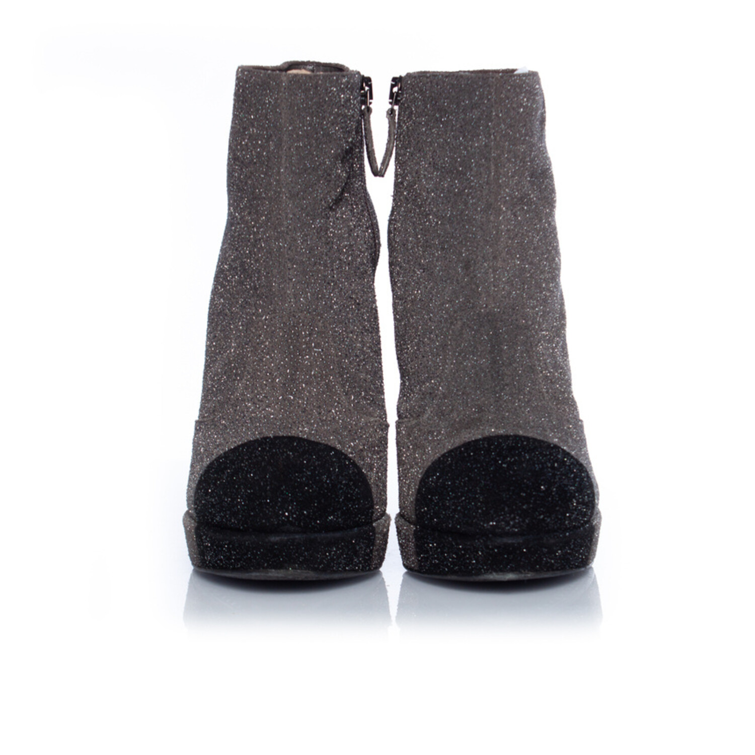 Chanel, Grey platform glitter boots Unique Designer Pieces