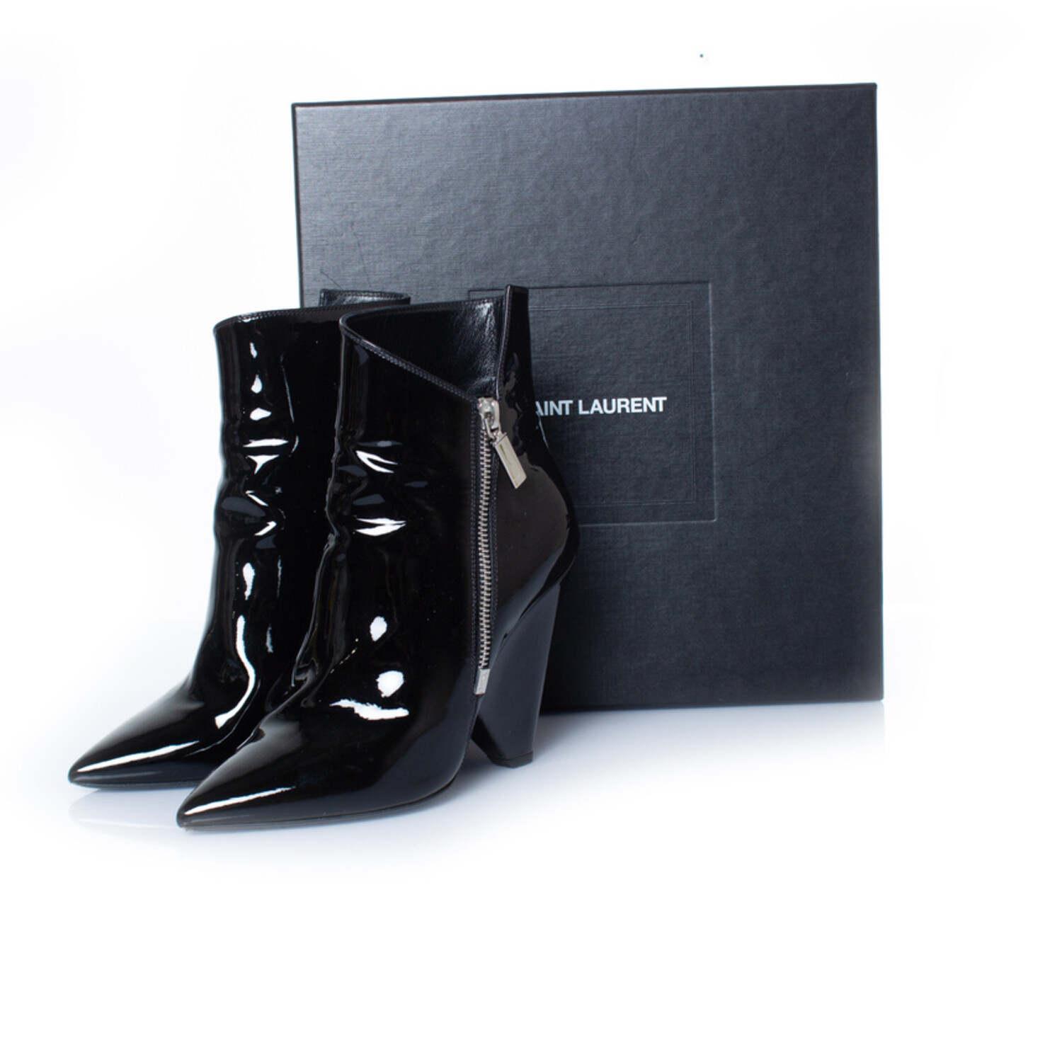 靴 Saint Laurent patent boots Saint Laurent, Black patent leather niki boots - Unique Designer