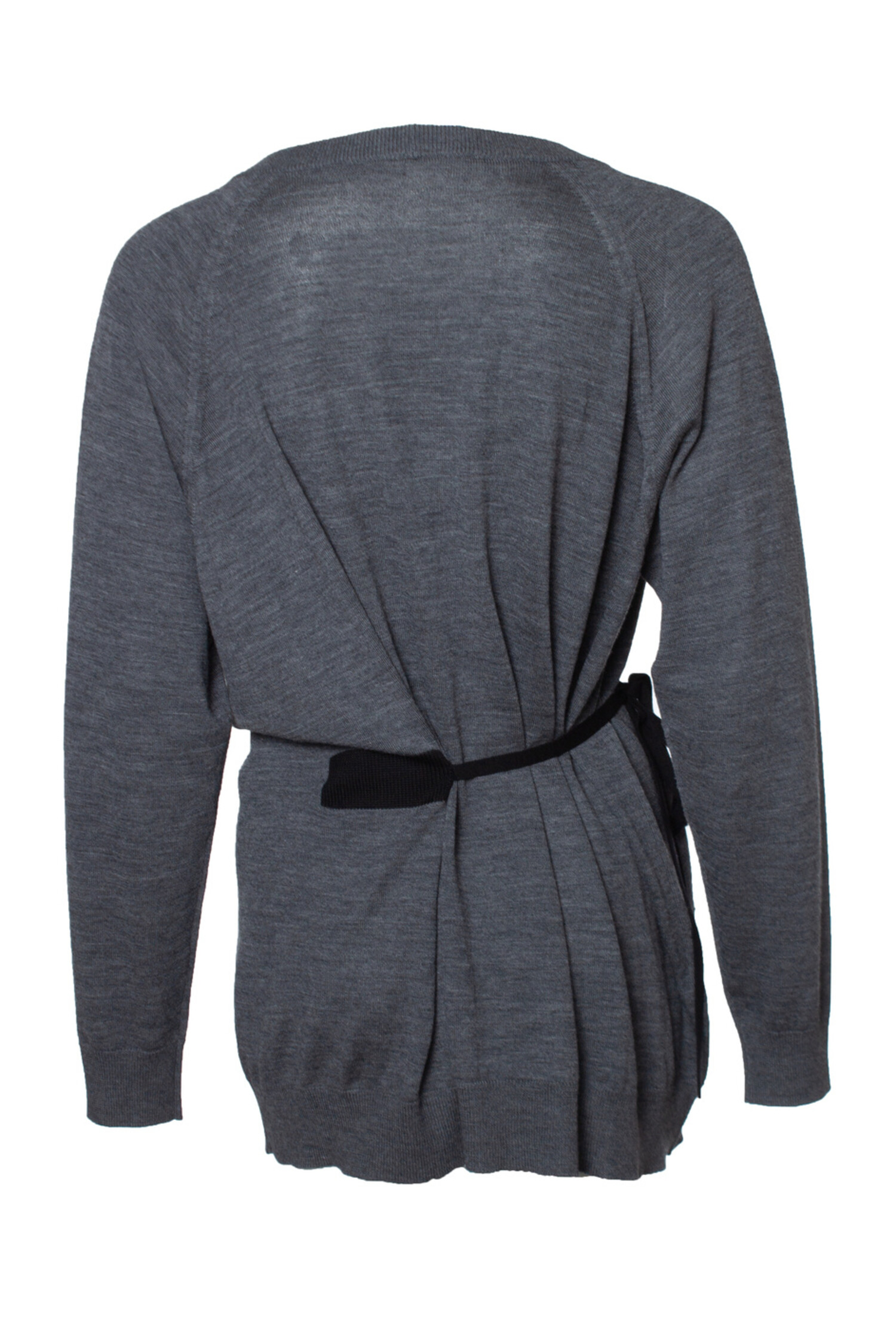 Prada, grey wool cardigan with ribbon - Unique Designer Pieces
