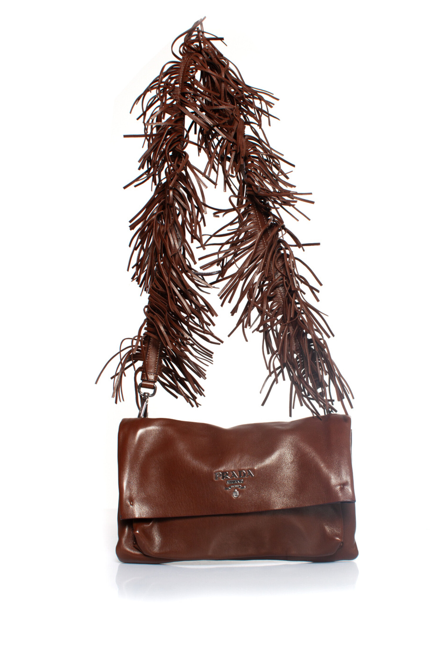 Prada, brown shoulder bag with leather fringes - Unique