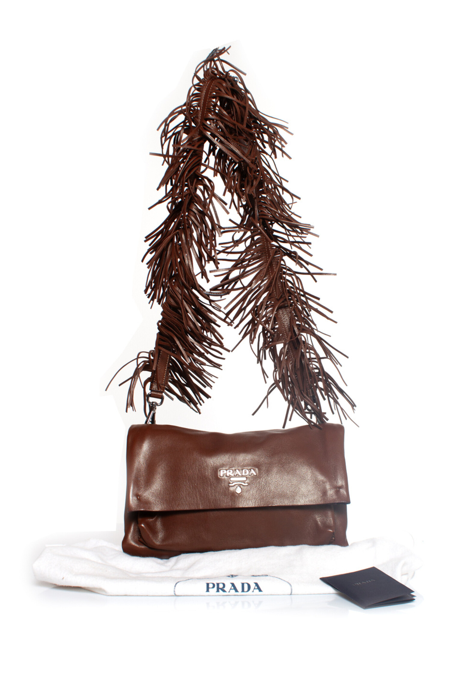 Prada, brown shoulder bag with leather fringes - Unique Designer
