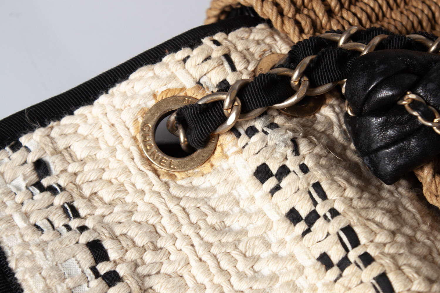 chanel woven straw bag