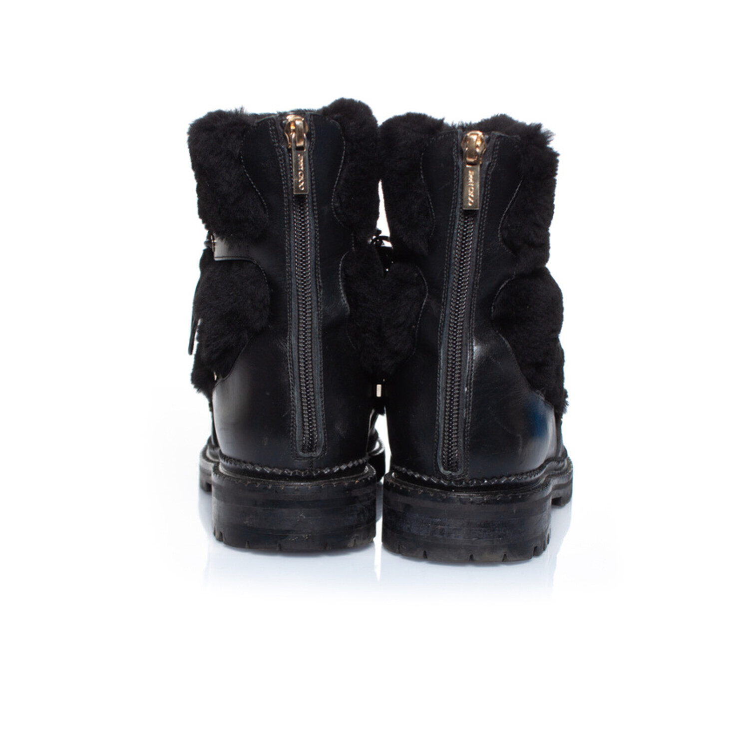 Jimmy Choo Fur embellished leather lace up boots Unique Designer Pieces