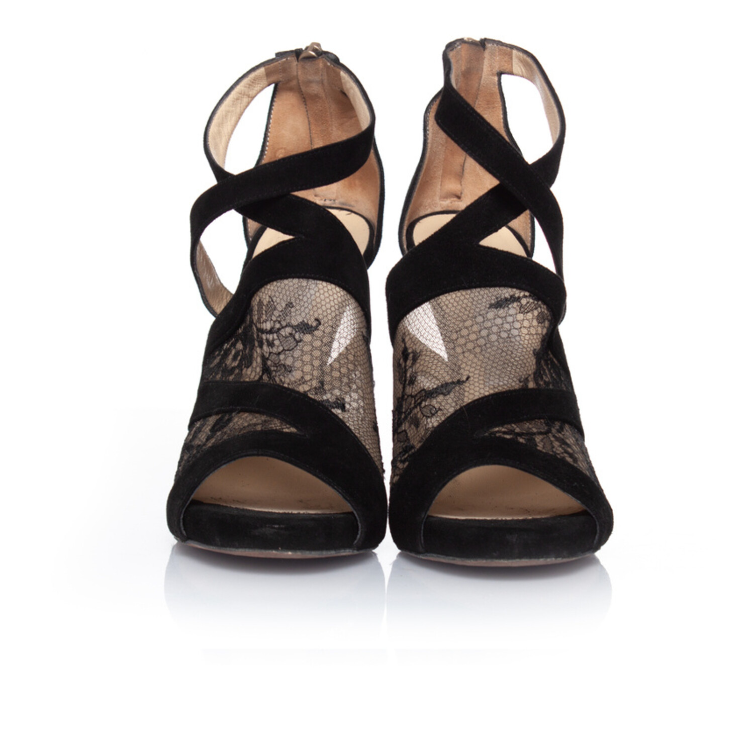Jimmy Choo, Suede peep-toe sandals with lace - Unique Jimmy Choo, Suede peep-toe sandals with lace - Unique