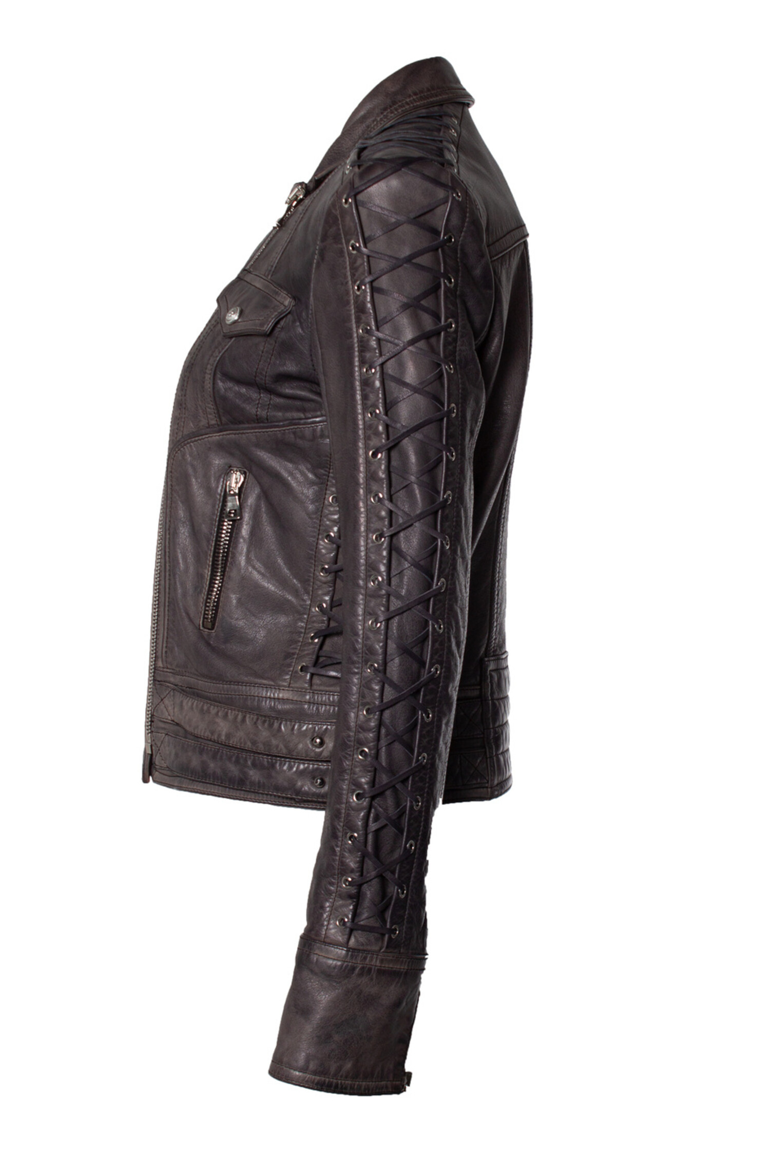 Balmain, Leather biker jacket with laced detail - Unique