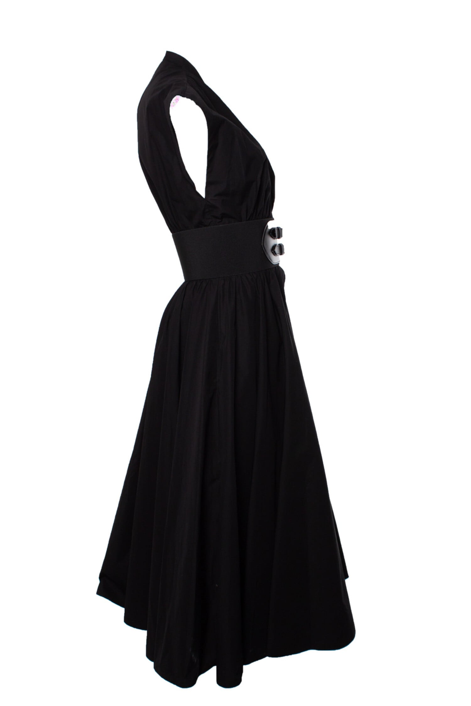 Alaia, Belted cotton midi poplin dress in black