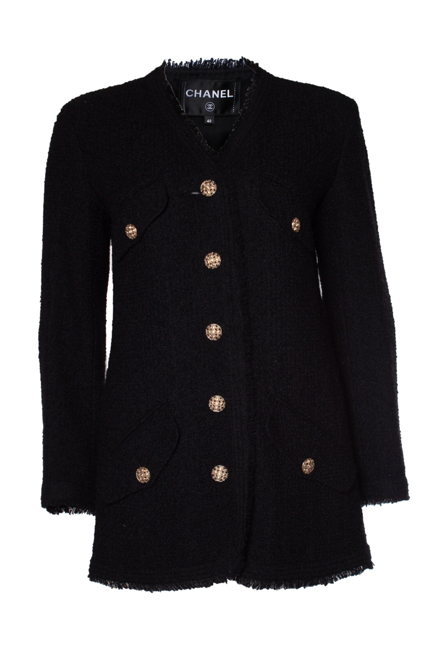Chanel, 4 pocket black tweed jacket - Unique Designer Pieces Chanel, 4 pocket black tweed jacket - Unique Designer Pieces