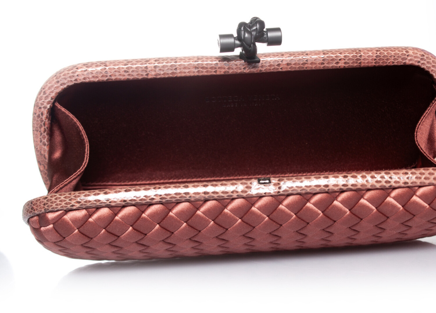 Bottega veneta knot satin clutch new arrivals