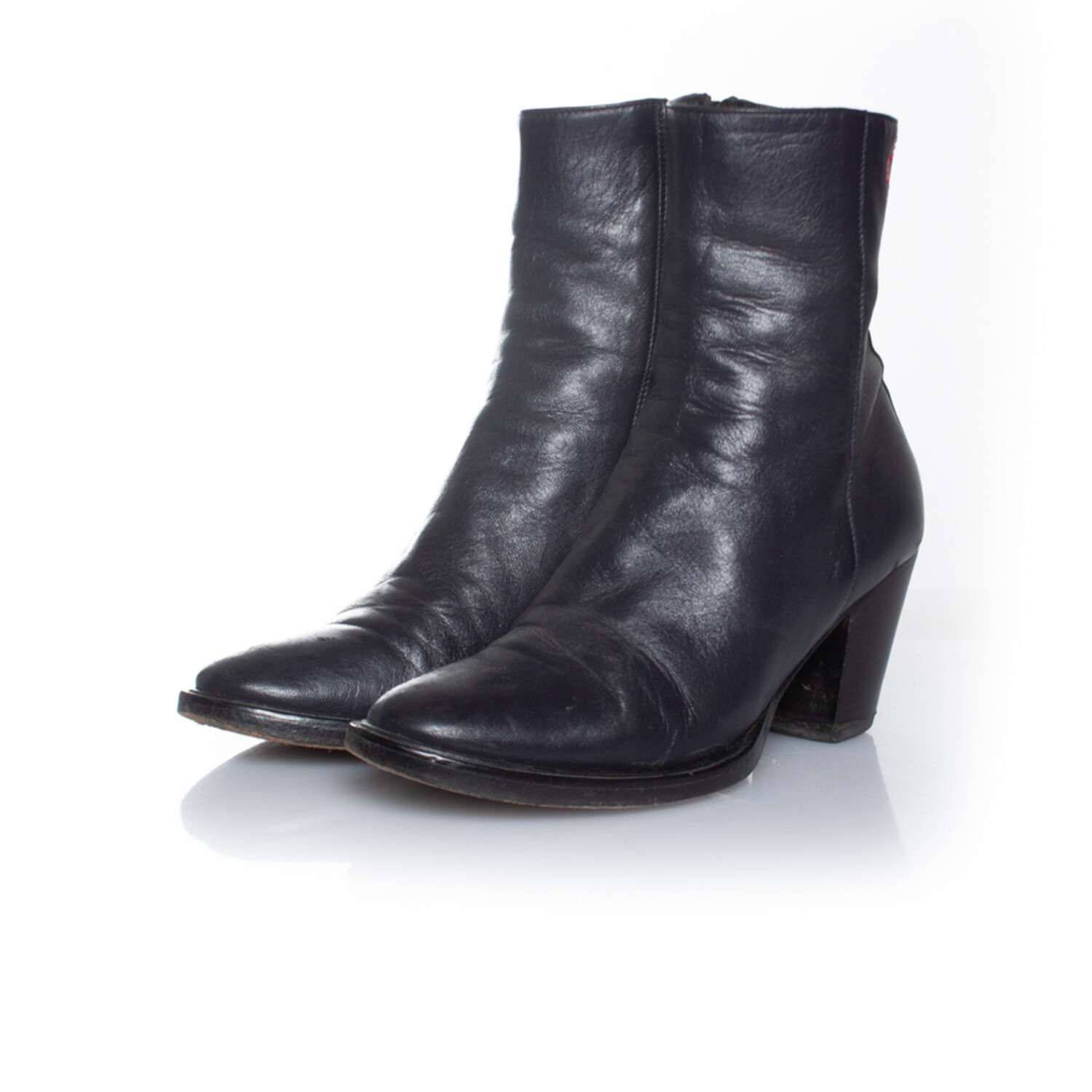 Blauwe leren enkellaarsjes cheap