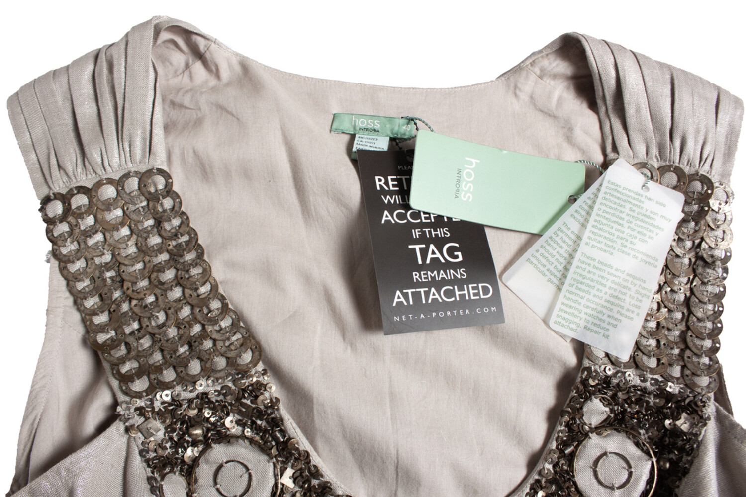 Hoss Intropia, Metallic beaded dress with ribbon Unique Designer