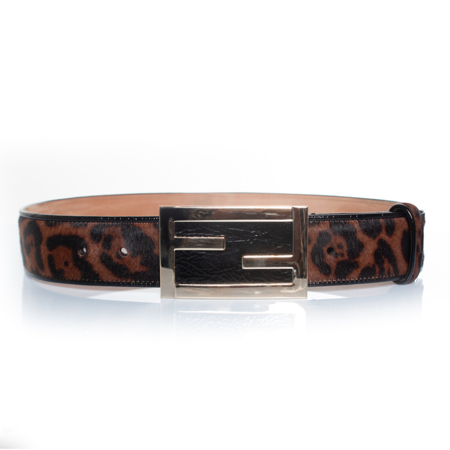 Fendi Belt FF Logo Buckle Leopard Gold Leather Fendi, Leopard ponyskin belt - Unique Designer Pieces main image 3