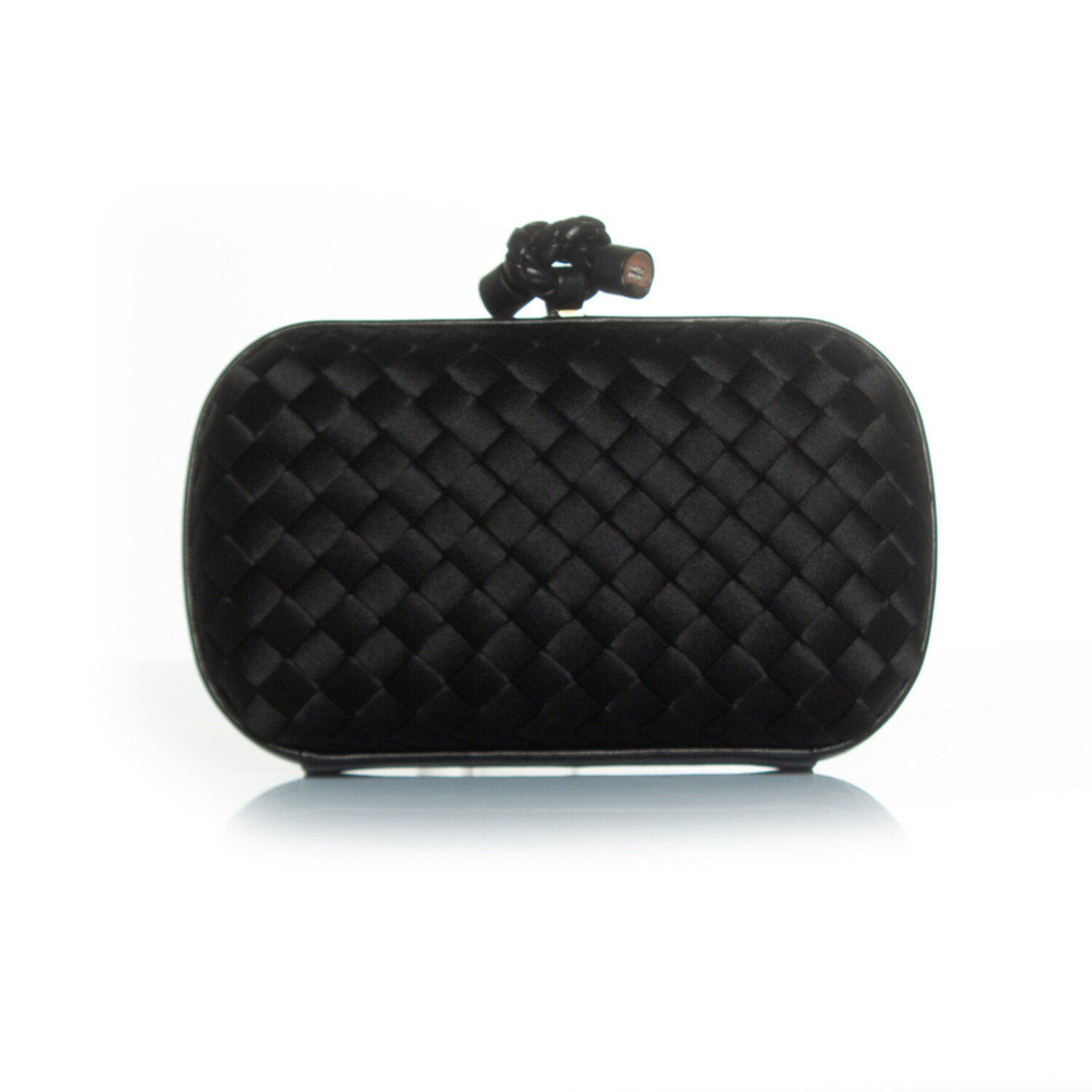 Bottega Veneta, mini satin knot clutch in black - Unique Designer 