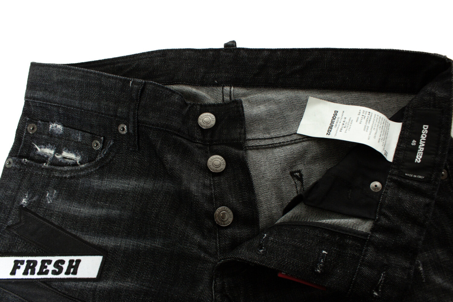 Dsquared2, black jeans with patches - Unique Designer Pieces